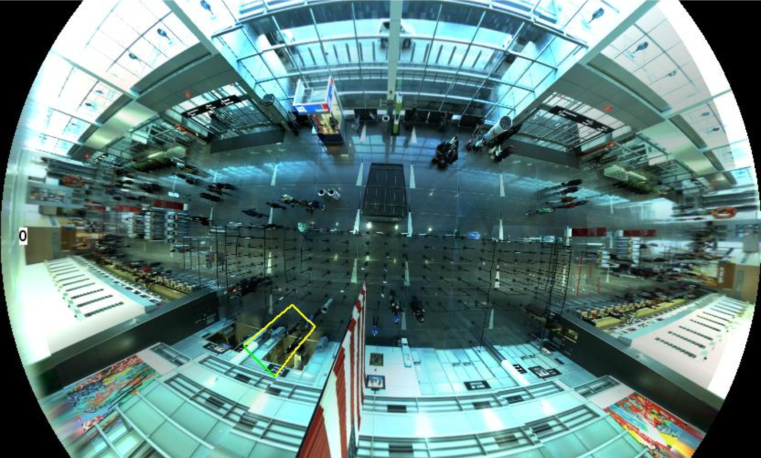 A fisheye view from the IIS camera overlooking an airport terminal