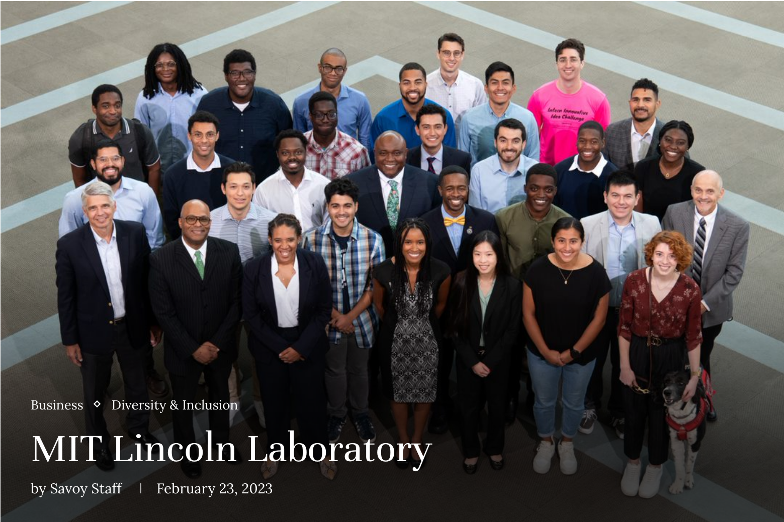 A group photo of GEM fellows posing for a photo in the MIT LL lobby. 