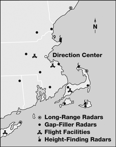 Map showing the locations of the Cape Cod system radars.