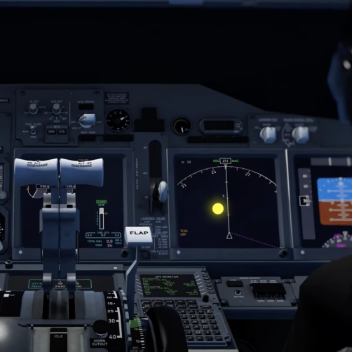 A 3D illustration of a pilot cockpit.