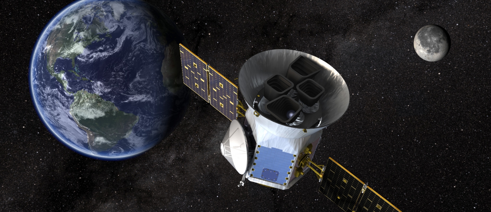 Illustration of NASA’s Transiting Exoplanet Survey Satellite (TESS) at work. Credit: NASA's Goddard Space Flight Center