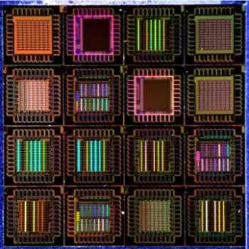 Image of a 16-chip integrated circuit assembly