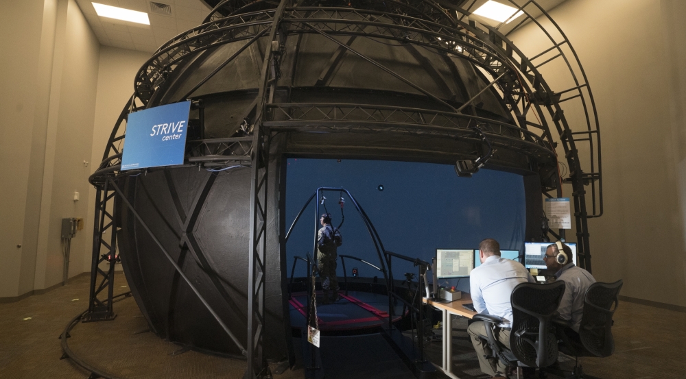 A photo showing the outside of the virtual enviornment dome.