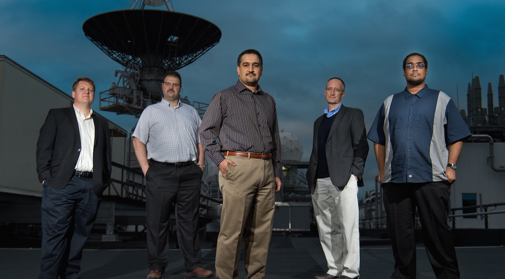 The team working on a robust rerandomization technique for protecting networks from cyber attacks is, left to right, James Landry, David Bigelow, Hamed Okhravi, William Streilein, and Robert Rudd. Photo: Glen Cooper