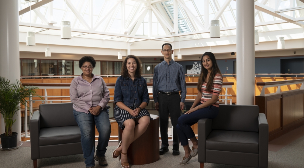 From left to right are Melva James, Stephanie Carnell, Jonathan Su, and Neela Kaushik, the team developing Adaptable Interpretable Machine Learning (AIM) at Lincoln Laboratory. Photo: Glen Cooper