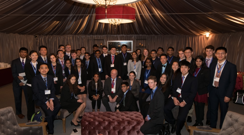 At a ceremony in Washington, D.C., Grant Stokes, seated center, head of the Space Systems & Technology Division and lead of the LINEAR program, recognized the 40 finalists of the Regeneron Science Talent Search with asteroids named in their honor.