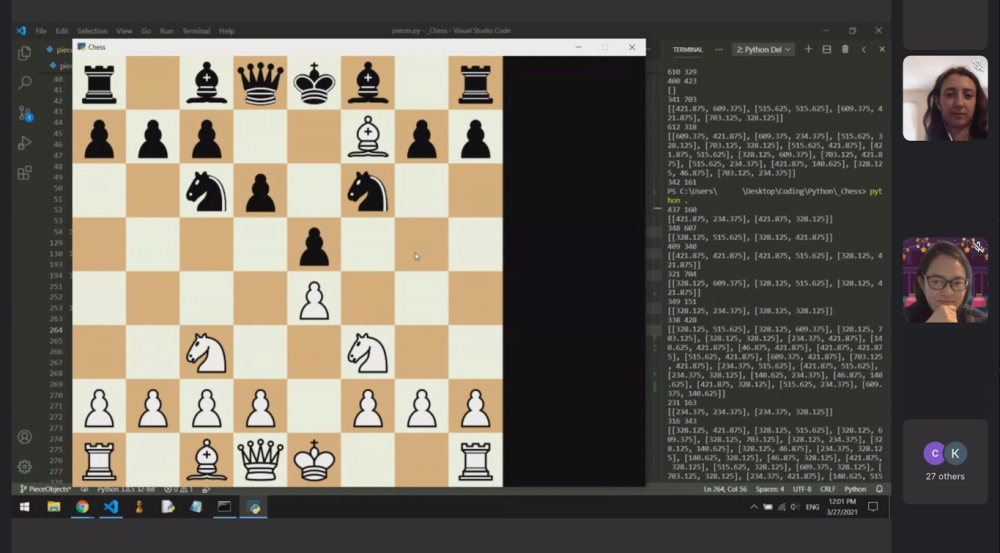 Computer screen showing coding for a chess game