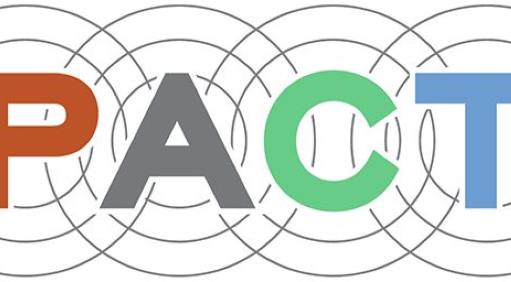 a logo showing the letters P A C T with circles representing radio waves emitting from the letters.