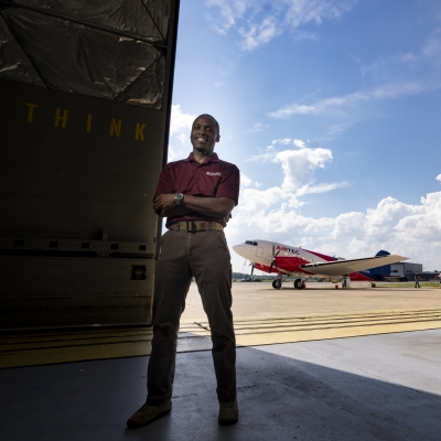 Photo of Thomas Washington in Flight Test Facility hangar