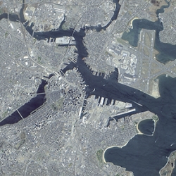 The panchromatic-sharpened, natural color image of Boston above was generated from data collected during a 23 April 2001 scan by the Advanced Land Imager (ALI).