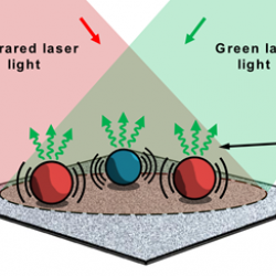 Multiple species of micron-sized particles are simultaneously illuminated by an infrared laser and green laser beam. Absorption of infrared laser light increases their temperatures, causing them to expand and slightly altering their optical properties.