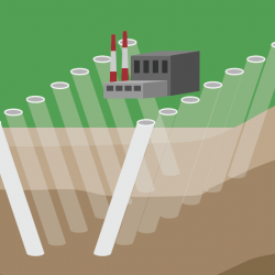 illustration of boreholes in ground around critical power plant 