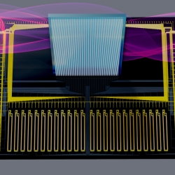 This rendering shows a novel piece of hardware, called a smart transceiver, that uses technology known as silicon photonics to dramatically accelerate one of the most memory-intensive steps of running a machine-learning model. 