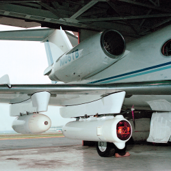 The dual-band, pod-mounted sensor developed for the Airborne Seeker Test Bed is used for airborne infrared imaging and data collection.