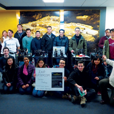 Staff member David Caplan, far right, taught an IAP course in Free-Space Laser Communication, in which teams of students designed and built their own lasercom system.