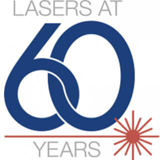a logo that says "Laser at 60 Years" in blue lettering with a red laser underlining 60.