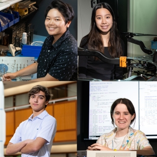 A quadrant featuring photos of four 2022 high-school summer interns at Lincoln Laboratory. 
