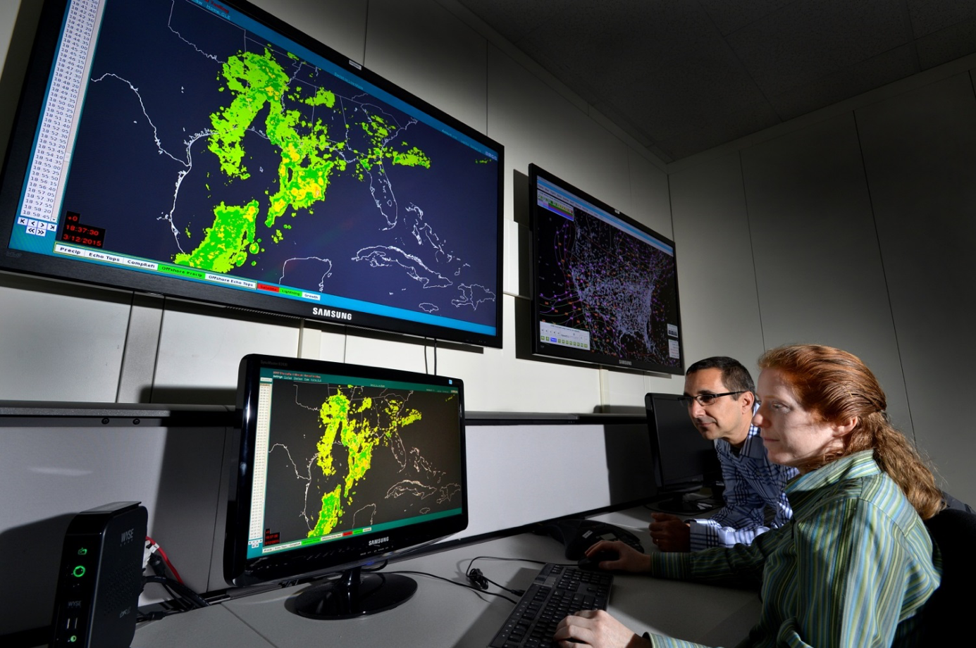 The Offshore Precipitation Capability, shown here undergoing development at the facility, provides a radar-like view of convective weather beyond the range of ground-based weather radars.