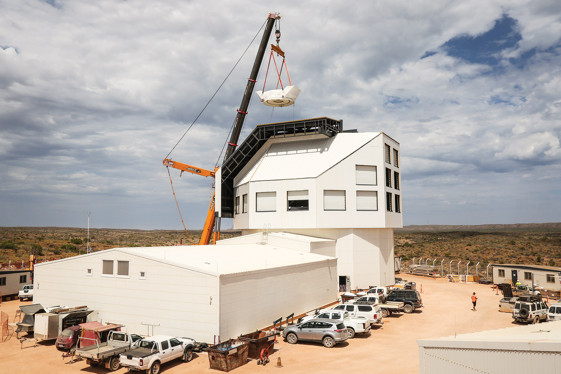 The photograph shows the new facility under construction to house the Space Surveillance Telescope in Western Australia. 
