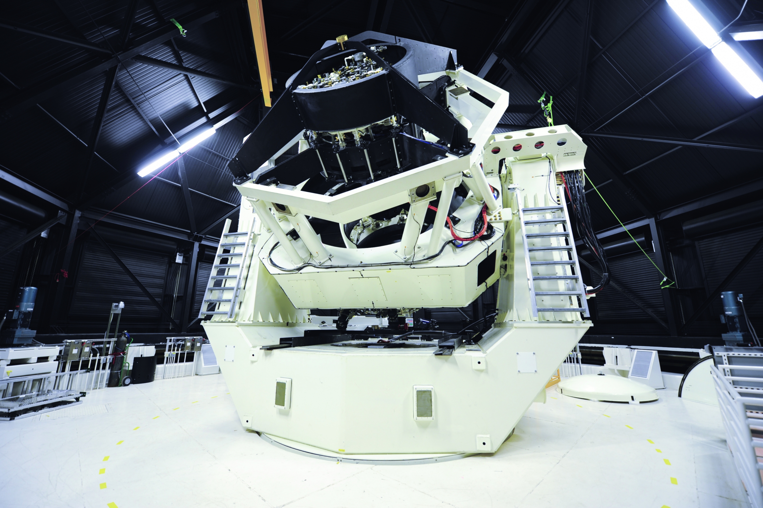 This is a photo of the Space Surveillance Telescope inside a facility at its original site on the White Sands Missile Range in New Mexico.  