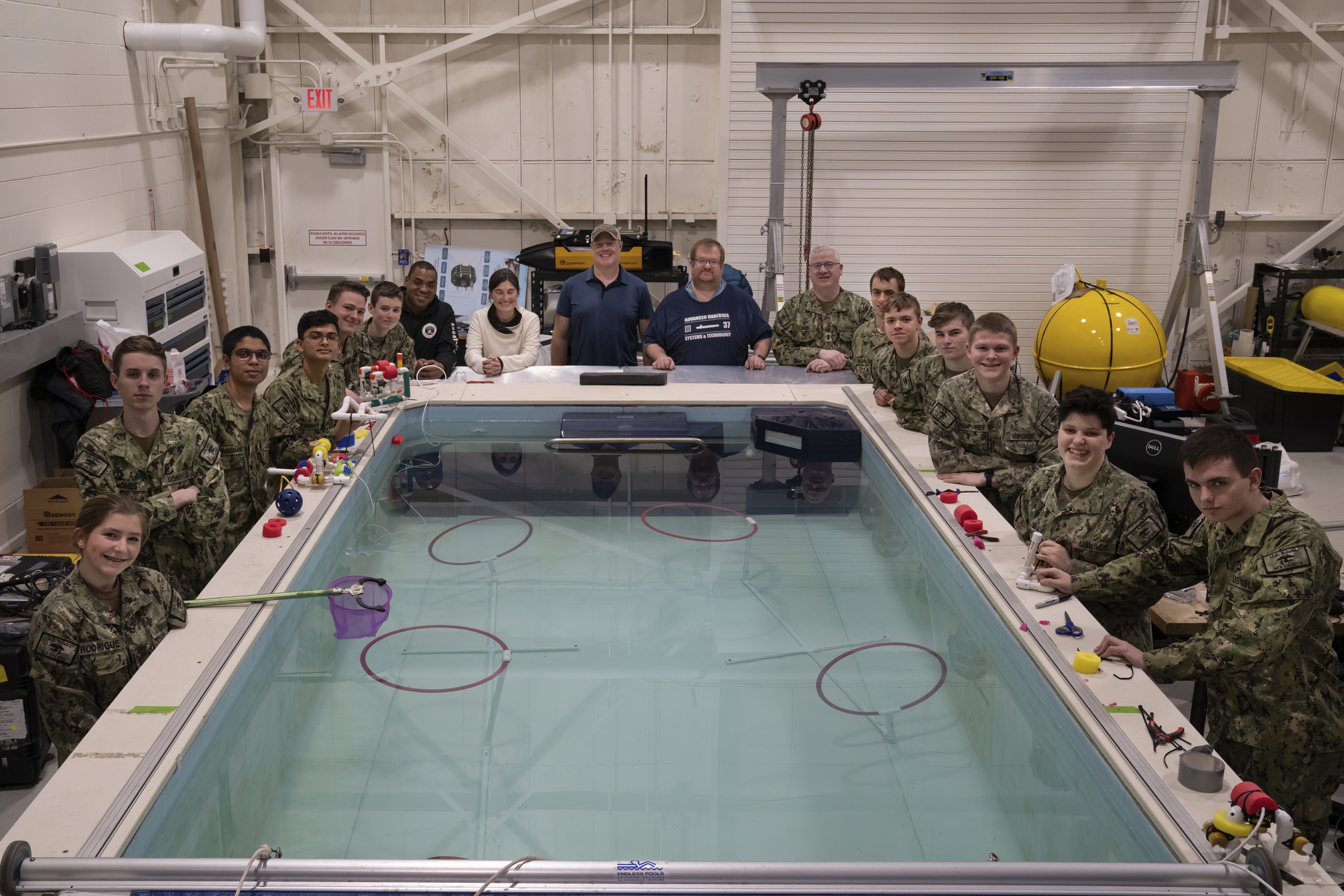 Five teams of cadets visited the Laboratory's test pool to prepare for an international underwater robotics competition. 