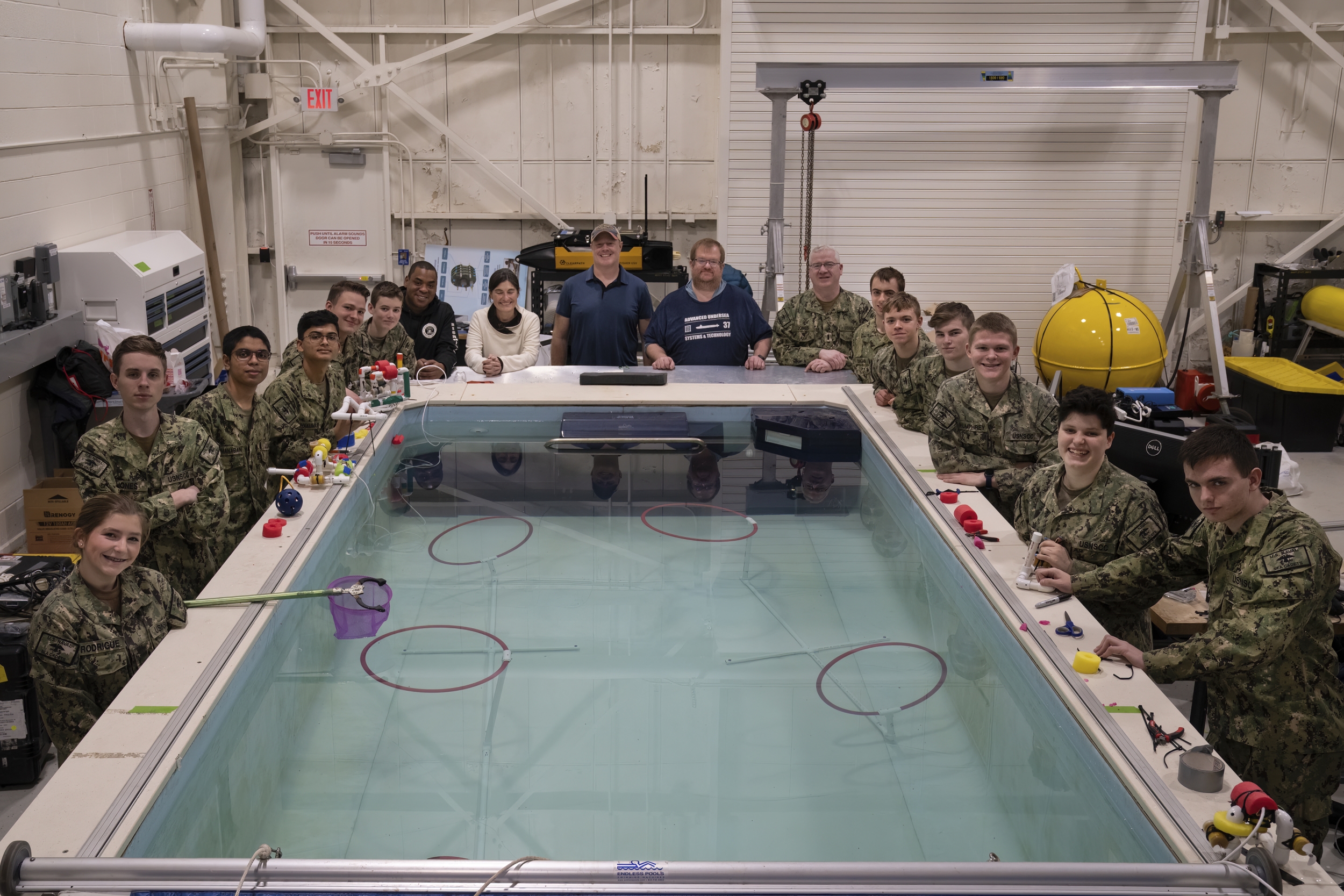 Five teams of cadets visited the Laboratory's test pool to prepare for an international underwater robotics competition.