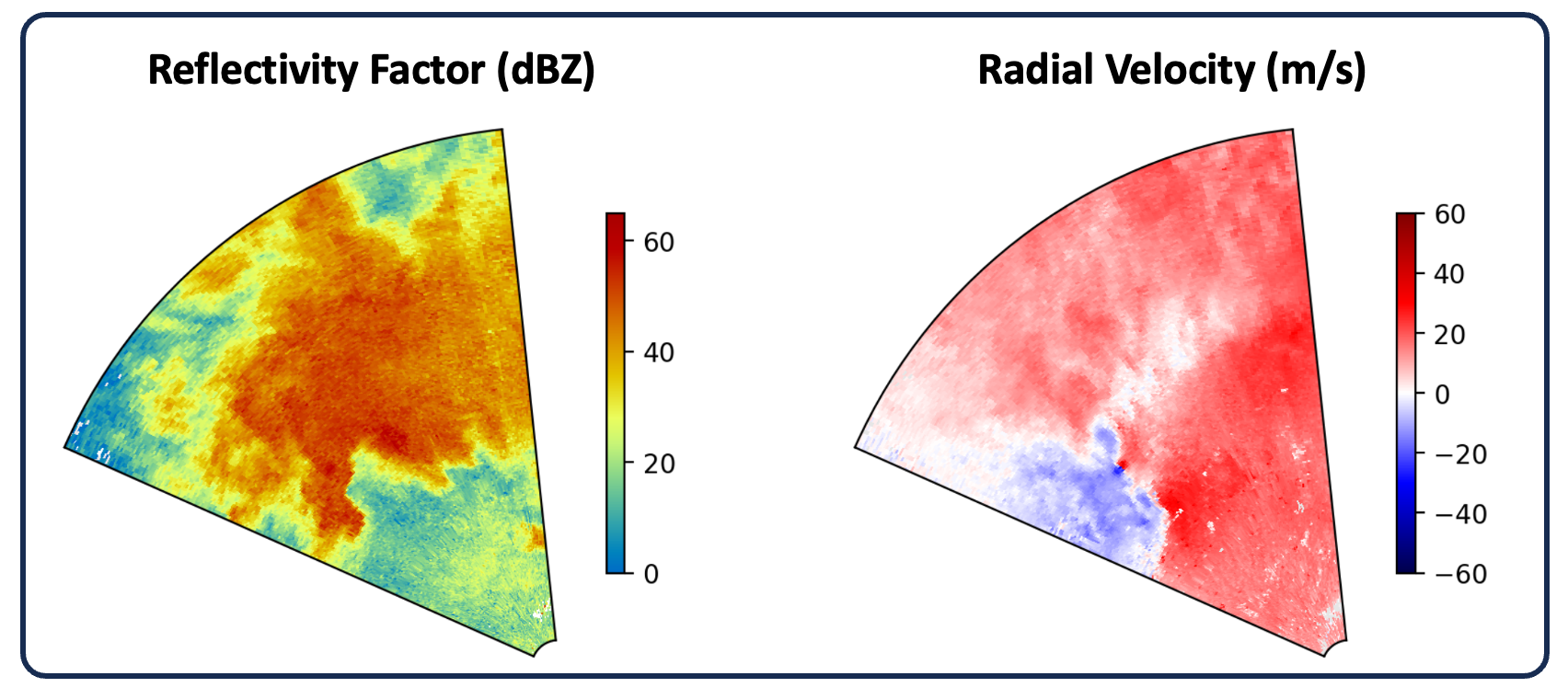 Two radar images of a tornado.