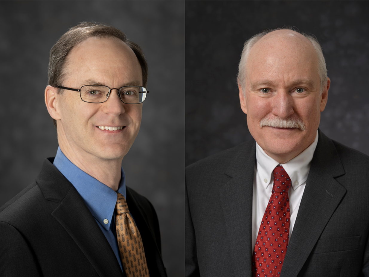 A headshot of James Kuchar (left) and of Grant Stokes (right). 