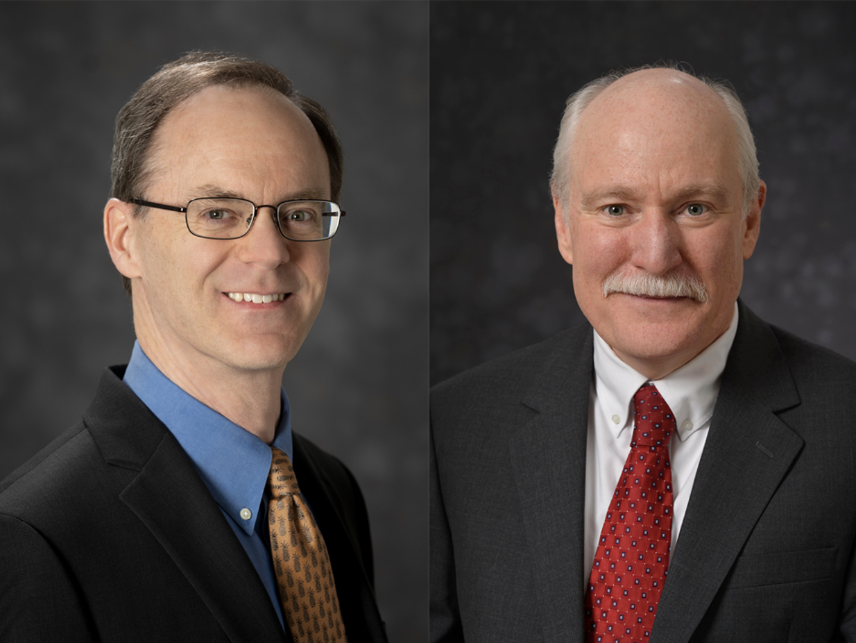 A headshot of James Kuchar (left) and of Grant Stokes (right).