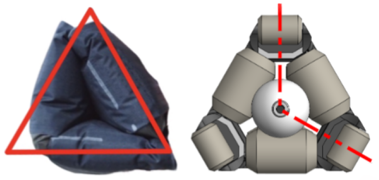 Cross-sectional illustations of the triangular shape of a vine and the new tip mount.