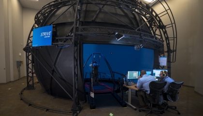 Lincoln Laboratory is conducting health and performance research in its Computer Assisted Rehabilitation Environment (CAREN) dome in the new Sensorimotor Technology Realization in Immersive Virtual Environments (STRIVE) Center.