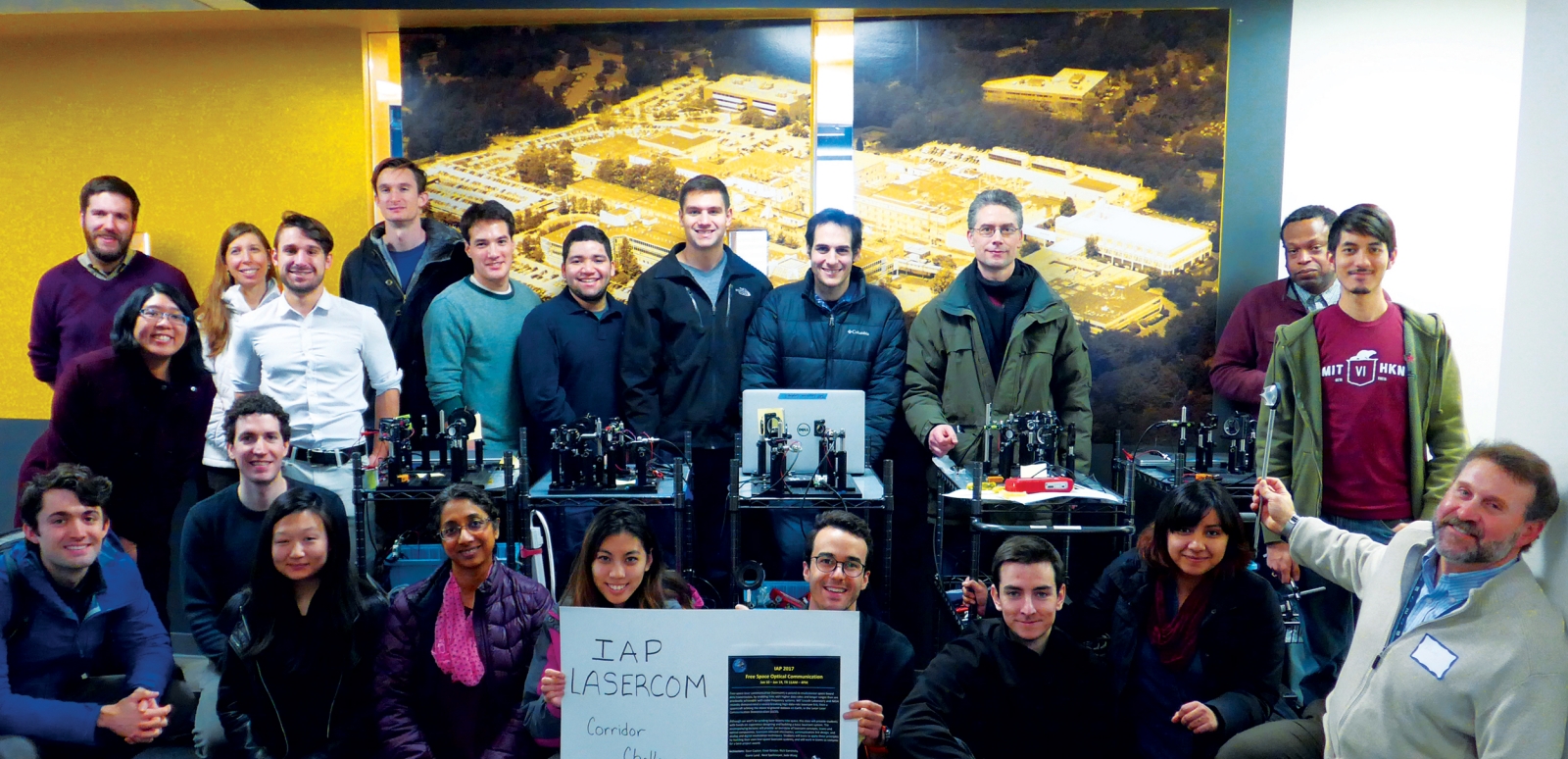 Staff member David Caplan, far right, taught an IAP course in Free-Space Laser Communication, in which teams of students designed and built their own lasercom system.