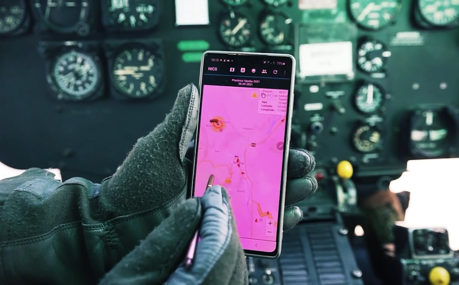 A close-up of the NICS software on a cell phone app. 