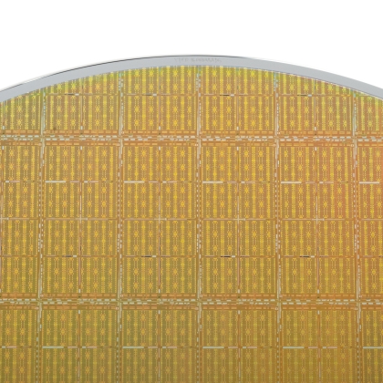 A silicon wafer containing chips designed to test cooling systems.