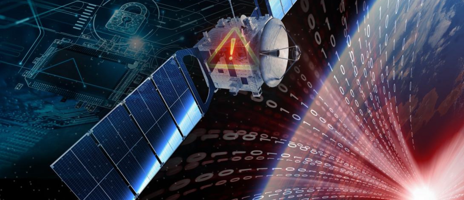An artist rendition of the Cyber-Hardened Satellite Software flying above Earth.