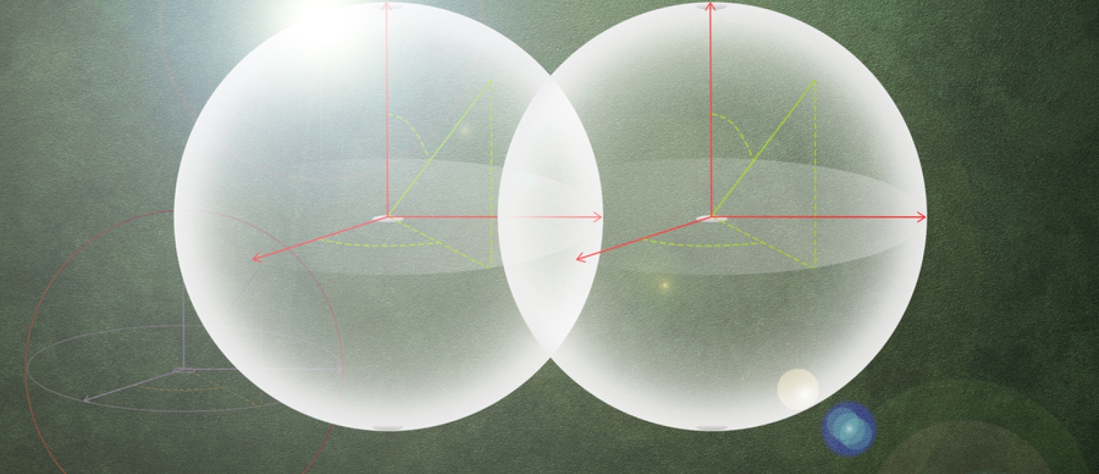 An illustration of two particles, serving as quantum bits, coming into contact.