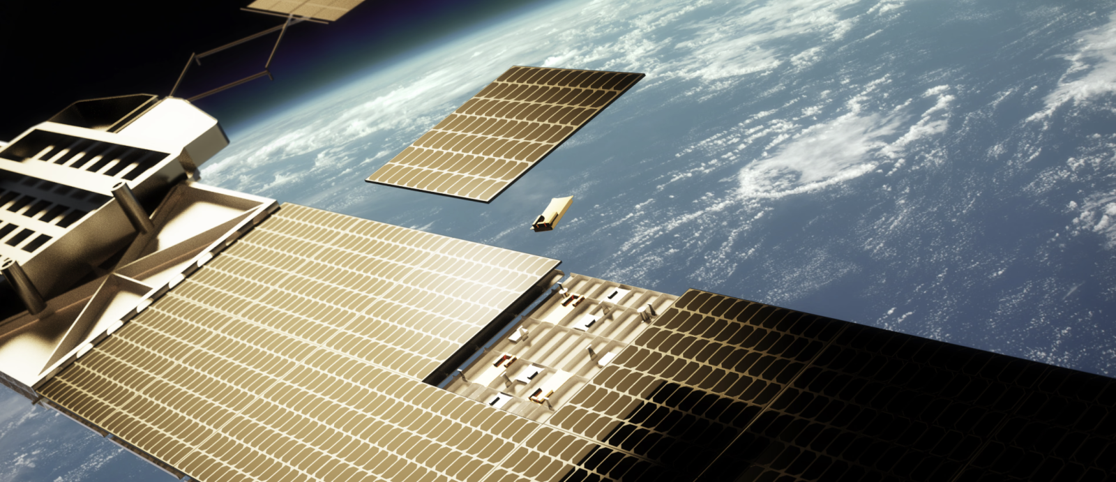 An artist's depiction of a satellite with computing tiles. 