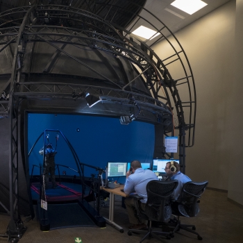 Lincoln Laboratory is conducting health and performance research in its Computer Assisted Rehabilitation Environment (CAREN) dome in the new Sensorimotor Technology Realization in Immersive Virtual Environments (STRIVE) Center.