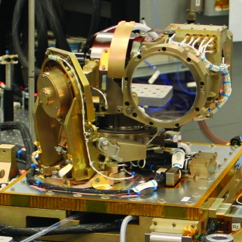 Shown here is the optical module of the space terminal, a 10-centimeter Cassegrain telescope. 
