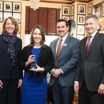 Kristen Railey, middle left, is presented with the Aviation Week Network's "20 Twenties" award during a ceremony held at the National Building Museum in Washington, D.C. Photo: Chris Zimmer