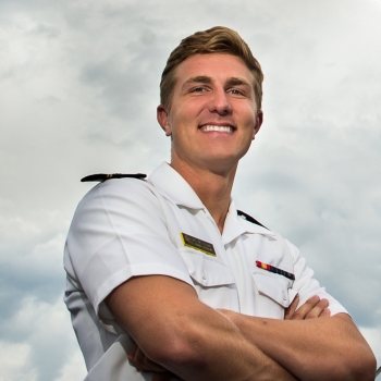 U.S. Naval Academy midshipman Luke Ledva worked on a MATLAB project with mentors in Lincoln Laboratory's Systems and Architectures Group.