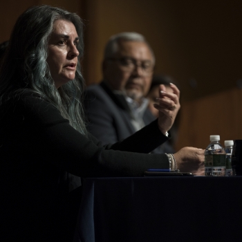 Patty Lopez speaks about artificial intelligence and STEM accessibility during the panel. Photo: Glen Cooper