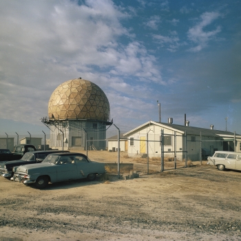 A photograph of a radome at a South Truro site of the Cape Cod system, with an AN/FPS-3 radar (not visible), a descendant of the SCR-584, inside.