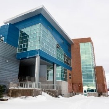 A building exterior in the winter. 