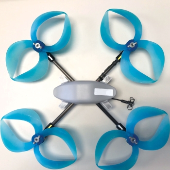 Photo of toroidal propellers installed on a commercial drone for testing.