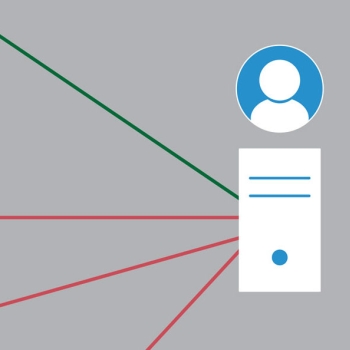 Icon depicting computer user with one green and three red lines.