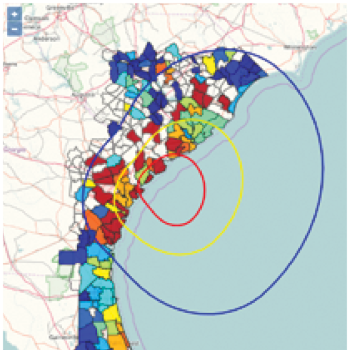 Screenshot of power outage estimates for coastal regions of the eastern United States during the aftermath of Hurricane Matthew.