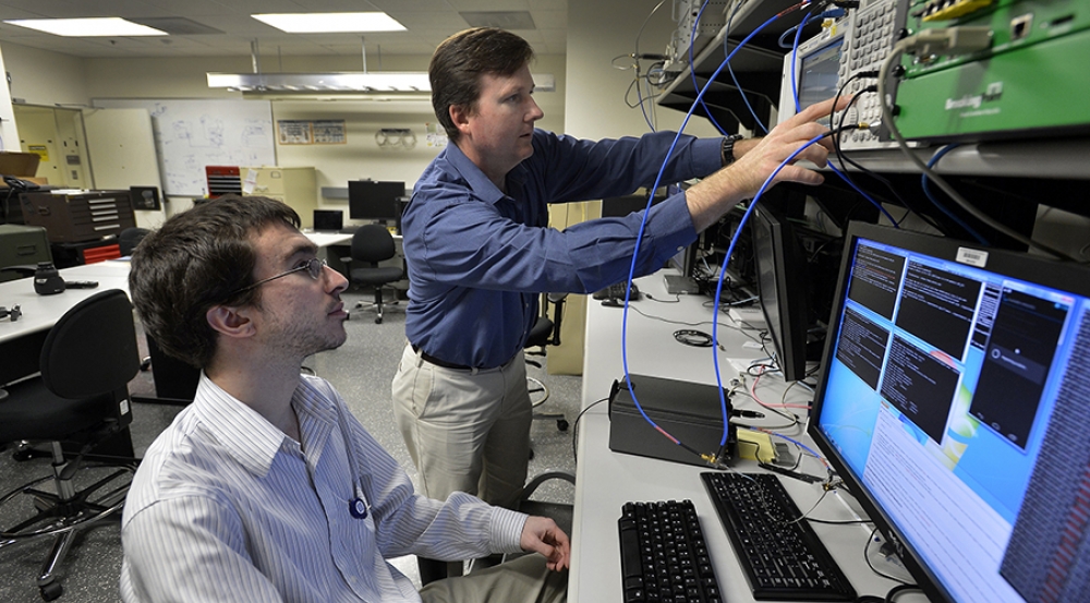Staff can use a private wireless network to research mobile device technology in the Mobile Device Lab.