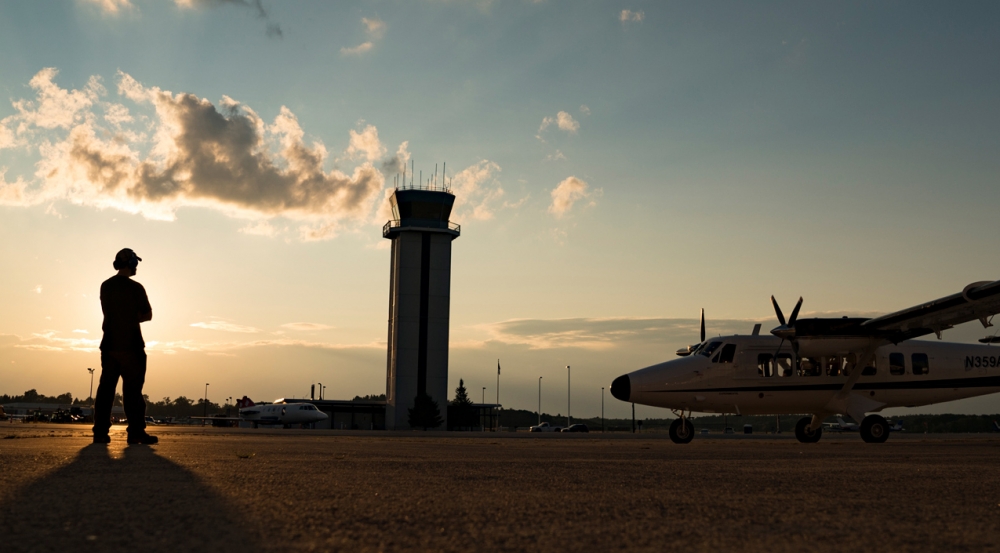 The Twin Otter aircraft, with the Laboratory's ladar system on board, prepares to take off for its mission in Texas. Photo: Glen Cooper.