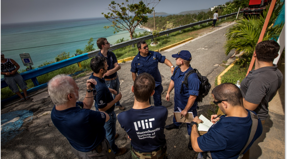 The joint IHS/Roddenberry Foundation/Lincoln Laboratory team talks to Federal Emergency Management Agency workers on the island of Culebra as they assess sites to install the WARP system. Photo: Lorenzo Moscia